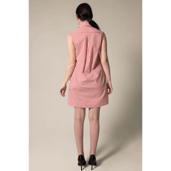 Italian Cotton Red Stripe Sleeveless Dress T575-V0671384196
