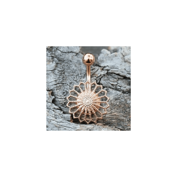 Rose Gold Plated Ornate Flower Navel Ring T575-S0671356832