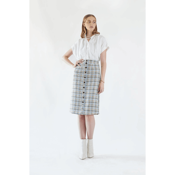 Luxe Plaid Tweed Pencil Skirt T575-V0671384244