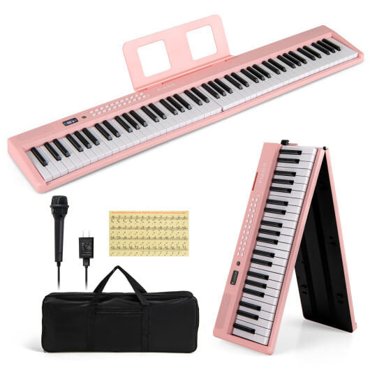 88 Key Foldable Electric Keyboard Piano with Wireless MIDI and Dual Speakers-Pink - Color: Pink D681-MU10117US-PI