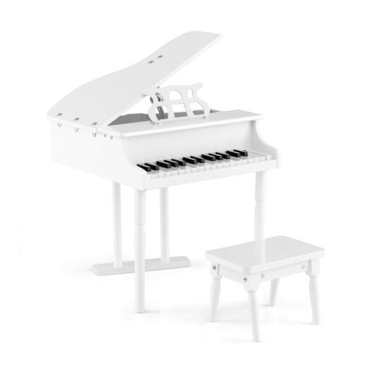 30-Key Kids Piano Keyboard Toy with Bench Piano Lid and Music Rack-White - Color: White D681-TY322017WH