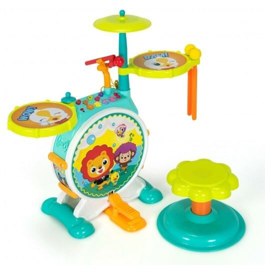 3 Pieces Electric Kids Drum Set with Microphone Stool Pedal B593-UY10007