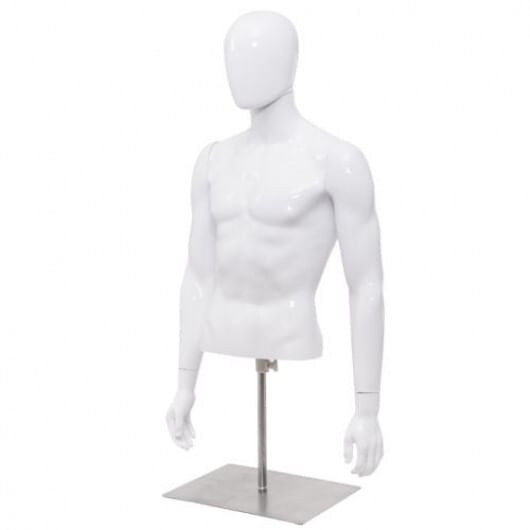 Plastic Half Body Head Turn Male Mannequin with Base - Color: White D681-HW56032