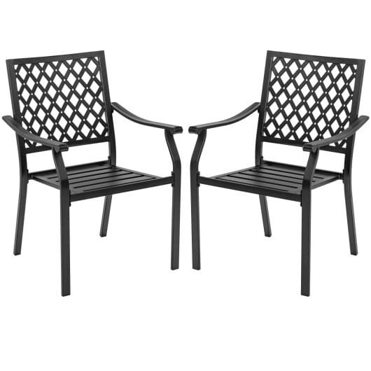 Set of 2 Patio Dining Chairs with Curved Armrests and Reinforced Steel Frame - Color: Black D681-NP10136-23