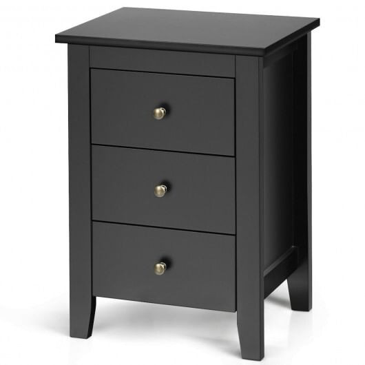 Set of 2 Nightstand End Beside Table Drawers-Black - Color: Black D681-HW61313BK-2