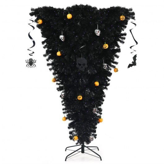 6 Feet Upside Down Artificial Christmas Tree with 270 Purple LED lights - Color: Black - Size: 6 ft D681-CM23456US