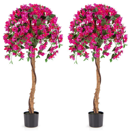 Set of 2 4.5 Feet Artificial Azalea Tree with Cement Pot-Red - Color: Red D681-HZ10218RE-2