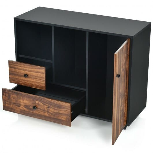 Mobile Filing Cabinet 2 Drawers with Open Shelves for Home and Office - Color: Rustic Brown D681-HW66320