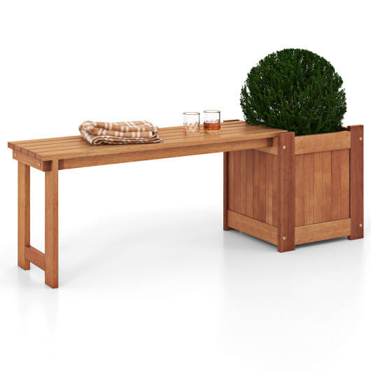 Teak Oil Finish Raised Garden Bed Wood Planter Box with Bench D681-GT4338