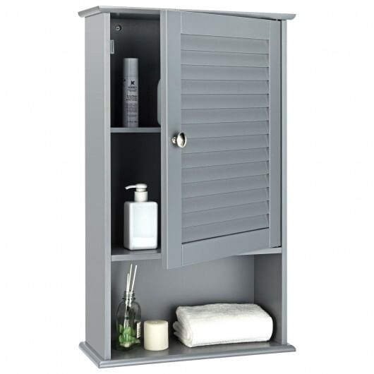 Bathroom Wall Mount Storage Cabinet Single Door with Height Adjustable Shelf-Gray - Color: Gray D681-BA7597GR