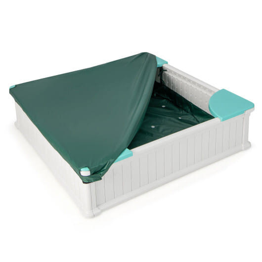 Kids Outdoor Sandbox with Oxford Cover and 4 Corner Seats-White - Color: White D681-TP10087WH