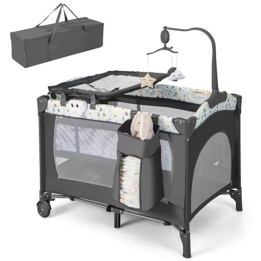 Multi-Functional Baby Playpen with Mattress and Removable Changing Table-Gray - Color: Gray D681-BE10021GR