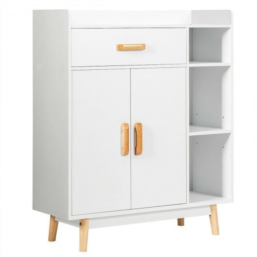 Floor Storage Cabinet Free Standing Cupboard Chest - Color: White D681-HW65980WH