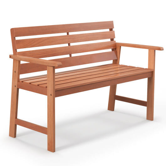 Patio Solid Wood Bench Wood 2-Seat Chair with Breathable Slatted Seat & Inclined Backrest - Color:  D681-OP71265