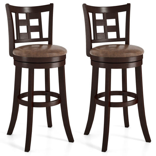 Set of 2 Bar Stools Swivel Bar Chairs with Footrest and Lattice Backrest-30 inches - Size: 30 inches D681-JV12731CF-29