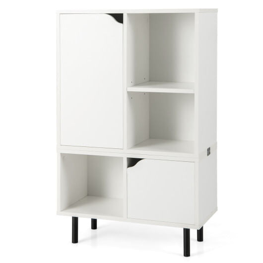 Stackable Bookcase with Adjustable Shelf and Cubes-White - Color: White D681-JZ10160WH