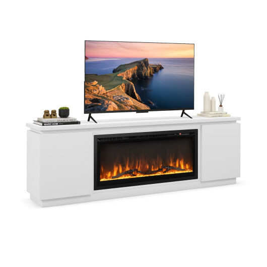Fireplace TV Stand for TVs up to 80 Inch with 3 Adjustable Shelves-White - Color: White D681-FP10530US-36+HV10611WH+