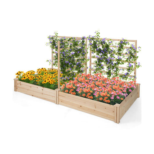Raised Garden Bed with 2 Planter Boxes and 3 Trellis-Natural - Color: Natural D681-GT4095NA