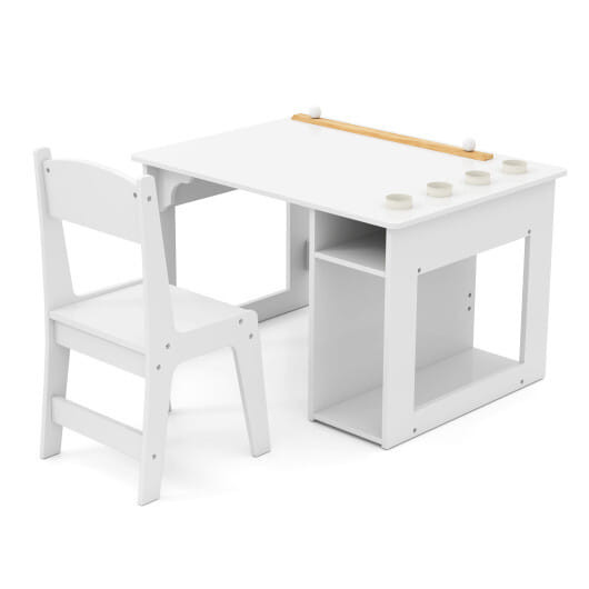Kids Art Table and Chair Set Toddler Craft Drawing Desk-White - Color: White D681-HY10377WH