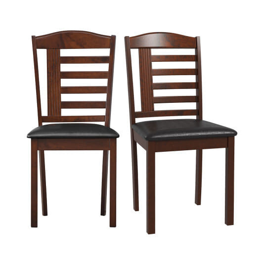 Set of 2 Wood Kitchen Chairs with Faux Leather Upholstered Seat-Black - Color: Black D681-KC56744OK