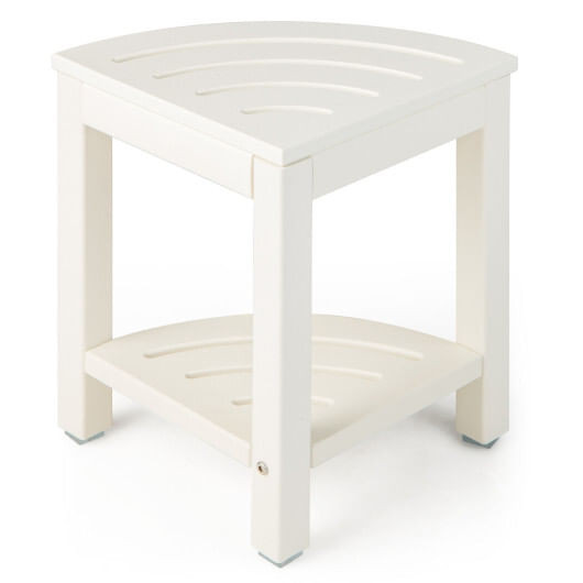 Heavy Duty Corner Shower Bench Stool with Storage Shelf for Shaving Legs-White - Color: White D681-BA7860WH