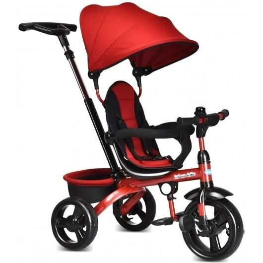 4-in-1 Kids Tricycle with Adjustable Push Handle-Red - Color: Red D681-TY326400RE