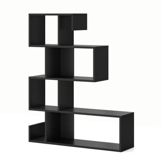 5-Tier S-Shaped Bookshelf Geometric Z-Shelf Bookcase with Open Cubes-Black - Color: Black - Size: 5 D681-JV11627DK