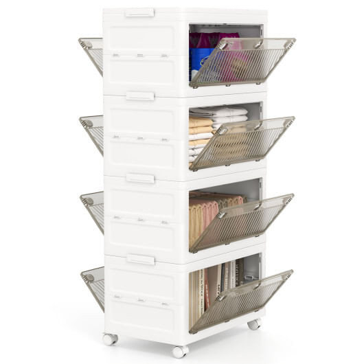 44 Gal 4-Pack Stackable Plastic Storage Bins with Lid for Bedroom Living Room-White - Color: White D681-JZ10328WH
