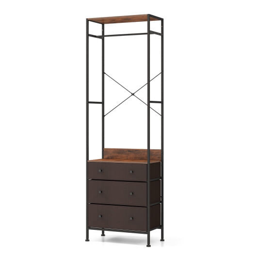Freestanding Closet Organizer with 3-position Hanging Rod and Storage Shelves-Brown - Color: Brown D681-JZ10236BN