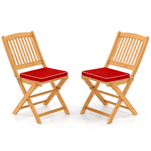 Outdoor Folding Chairs with Seat Cushions Set of 2-Red - Color: Red D681-HW73236RE