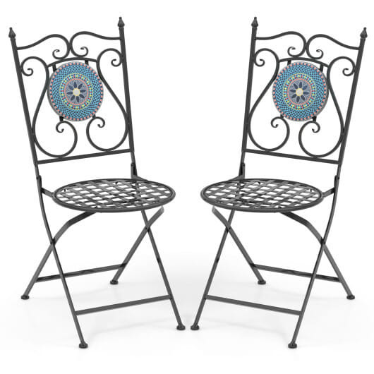 Set of 2 Mosaic Chairs for Patio Metal Folding Chairs-Multicolor - Color: Multicolor D681-NP11248-2