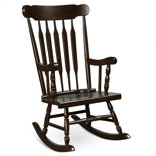 Rocking Chair with Solid Wooden Frame for Garden and Patio-Brown - Color: Brown D681-HW64492CA