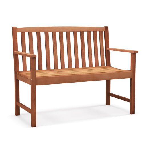 2-Seat Patio Wood Bench with Cozy Armrests and Backrest - Color: Natural D681-HW71568