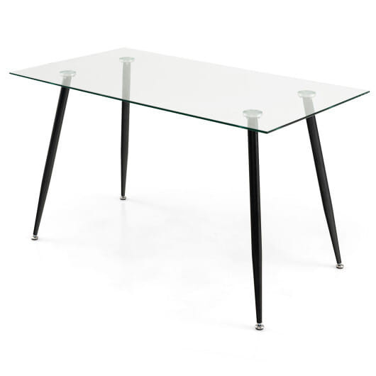 Modern Glass Rectangular Dining Table with Metal Legs-Black - Color: Black D681-KC53672BK+