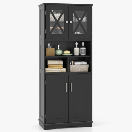 Tall Bathroom Cabinet Large Floor Storage Cabinet with Acrylic Doors and 3 Cubes-Black - Color: Bla D681-BA8177BK