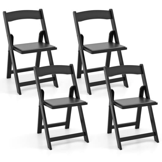 Set of 4 Dining Chairs Foldable Kitchen Chair with Rubber Wood Legs and Padded Seat-Black - Color:  D681-JV11740DK-4