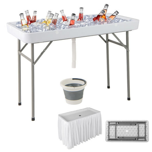 4 Foot Ice Cooler Folding Table Portable Ice Bin Table with Large Sink-White - Color: White D681-NP12274WH