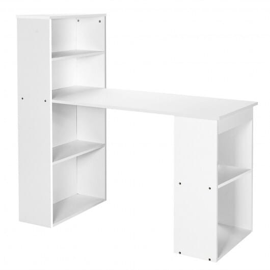 Computer Desk Writing Workstation Office with 6-Tier Storage Shelves-White - Color: White D681-CB10301WH