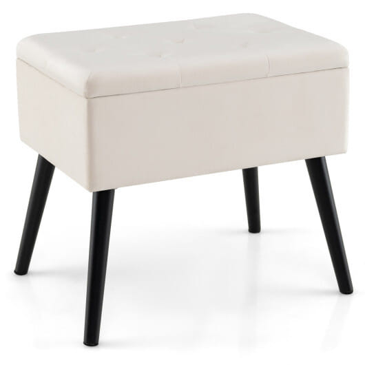 Velvet Storage Ottoman with Solid Wood Legs for Living Room Bedroom-Beige - Color: Beige D681-JV10017BE