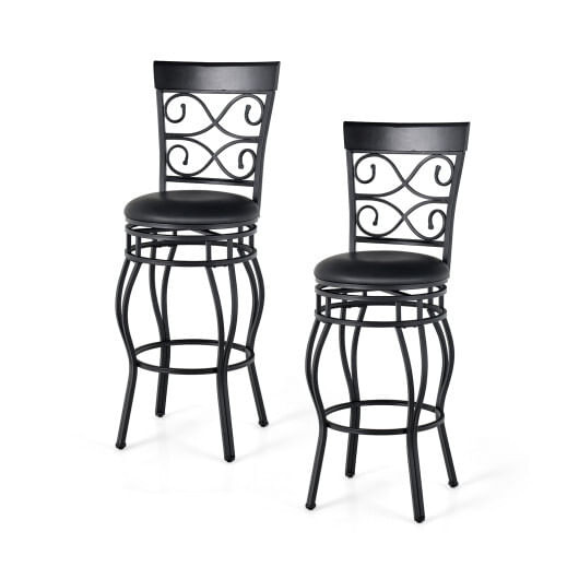 Set of 2 30 Inch Bar Stool with Backrest and Footrest-Black - Color: Black D681-HW67399DK