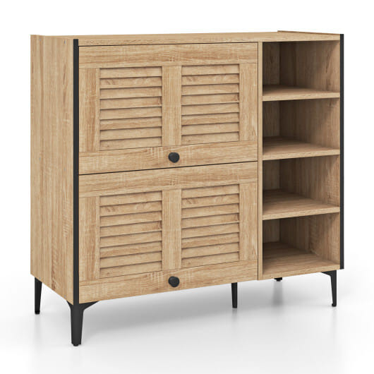 Shoe Rack Organizer with Flip-up See-through Doors and Adjustable Shelves-Oak - Color: Oak D681-JV12066OA