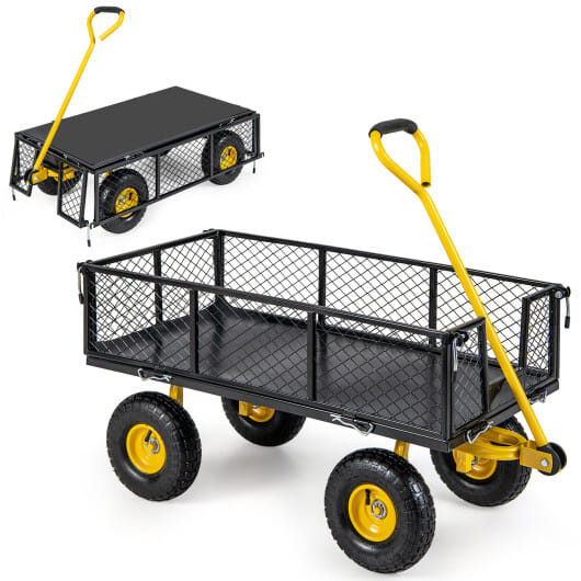 Utility Garden Wagon with 4 Removable Side Panels and 900/1200 LBS Load Capacity-43 X21 X 36 Inch - D681-GT4282BK