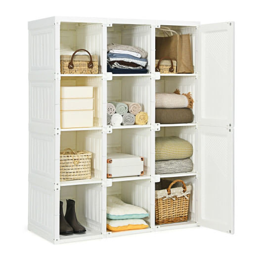 Clothes Foldable Armoire Wardrobe Closet with 12 Cubby Storage B593-HU10507