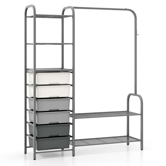 Free Standing Closet Organizer with Removable Drawers and Shelves-Gray B593-JV10570