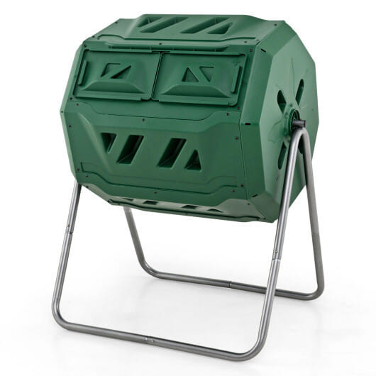 43 Gallon Rotating Compost Bin Barrel with Dual Chamber and Sliding Doors-Green - Color: Green D681-GT3716GN