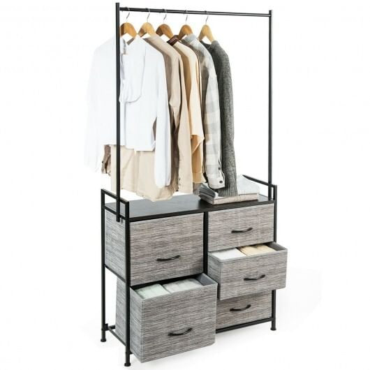 5 Fabric Drawers Dresser with Metal Frame and Wooden Top B593-HW63122
