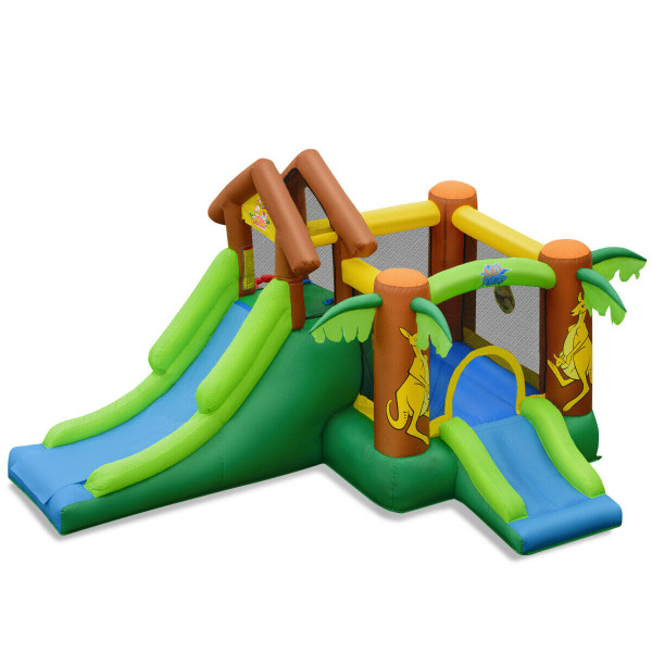 Kids Inflatable Jungle Bounce House Castle including Bag without Blower - Color: Green D681-OP70104