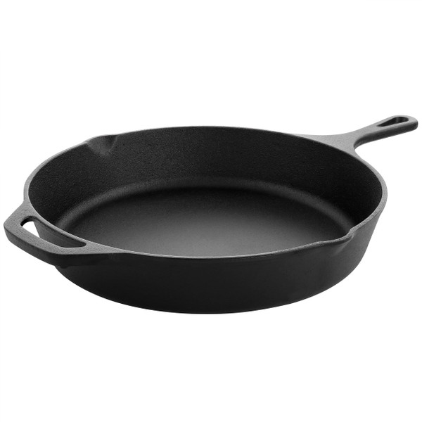 MegaChef 12 Inch Round Preseasoned Cast Iron Frying Pan in Black D970-MCCI-1210