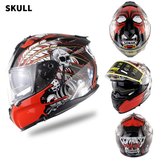 Motorcycle Racing Helmet Men and Women Motorcycle Helmet Double Lenses Compatiable with Glasses Saf K484-PAU_07JWPD7P