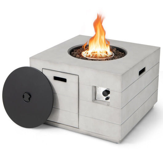 34 Inch Square Concrete Propane Fire Pit Table with Lava Rocks and Cover 50 000 BTU-Gray B593-NP10628WL